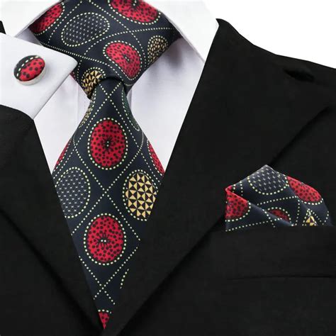 black neck tie set brand  tie  design mens ties pocket square cufflinks print