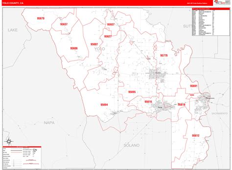 yolo county ca zip code wall map red  style  marketmaps mapsales