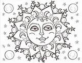 Luna Soleil Icolor 1699 2205 Getdrawings Hippie Colouring Zentangle sketch template