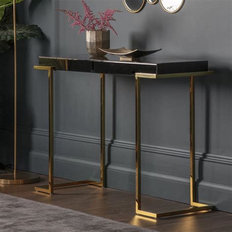delray black mirrored console table black  gold console tables