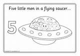 Flying Saucer Little Men Five Colouring Sheets Pages Sparklebox Nursery Coloring Preview Rhymes sketch template