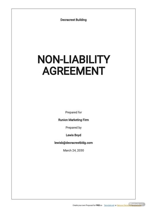 liability agreement template google docs word apple pages