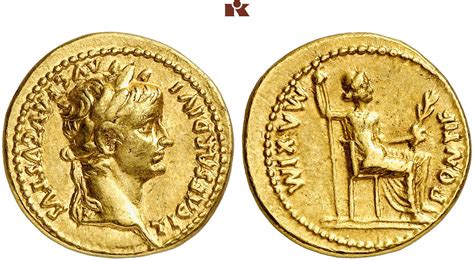 tiberius   av aureus lugdunum   bmc  calico    ric