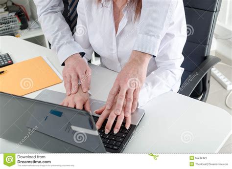 manager putting  hands   hands   secretary stock image