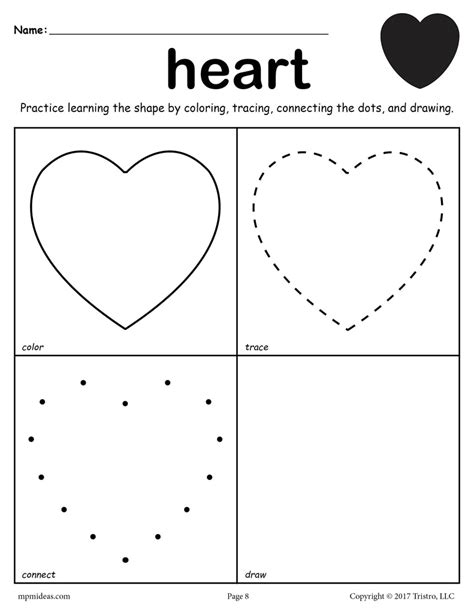 heart worksheet color trace connect draw supplyme