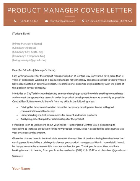 product manager cover letter sample writing tips