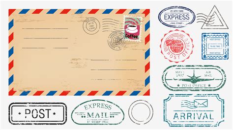 realistic envelope   stamps  vector art  vecteezy
