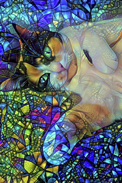 A Calico Cat Named Shadow Stained Glass Digital Art By