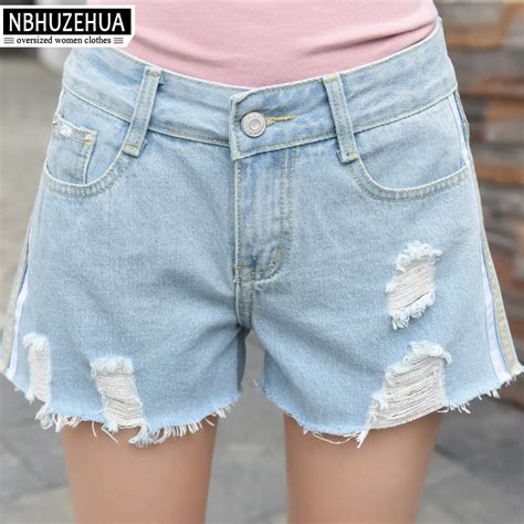 Nbhuzehua G3068 Women Denim Shorts Ripped Loose Jeans Shorts Mid Waist