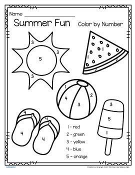 summer fun color  number printables  pages  kidsparkz tpt