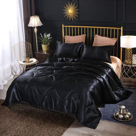 ntbed luxury silky satin comforter set queen black soft lightweight