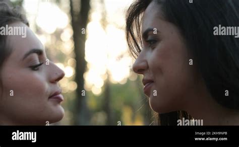 Two Girls French Kissing Outside At The Park Lgbt Lesbian Couple Kiss2