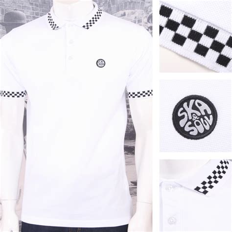 ska and soul mens checkerboard collar pique polo shirt adaptor clothing