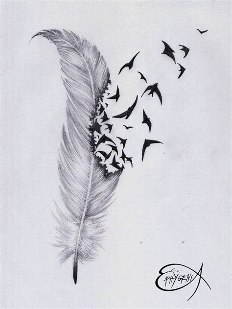 Phoenix Feather Tattoos Feather With Birds Tattoo Feather Drawing