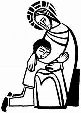 Coloring Sacrament Reconciliation Jesus Lap Pages Children Religious Clipart Holding Kid His Mary sketch template
