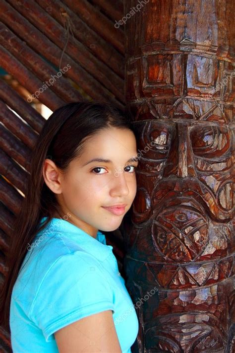 mexican teenage girl latin mexican teen girl smile indian wood totem