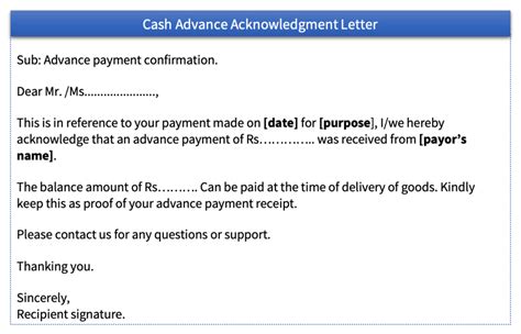 sample cash acknowledgement letters  received payment