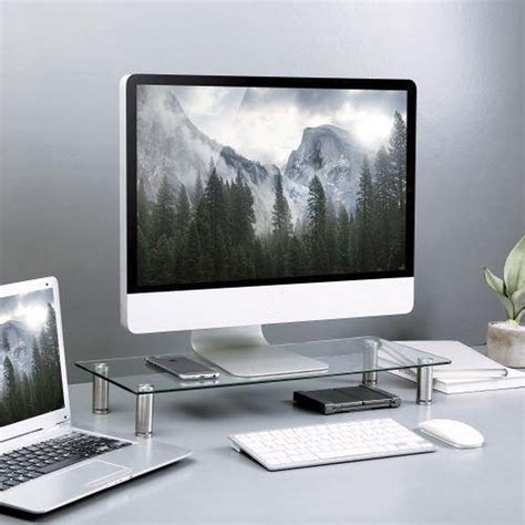monitor beeldscherm verhoger hoogte verstelbaar aluminium glas bol