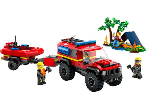 lego city  fire truck  rescue boat set