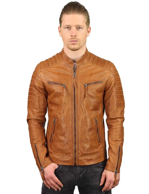 imitation leather jacket men cognac trr   versano biker jackets men