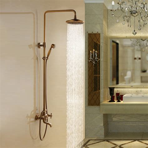 luxury traditional rainfall exposed shower system  tub spout