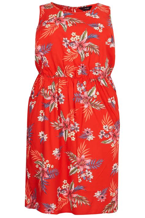 red tropical floral pocket skater dress sizes 16 to 36 yours clothing