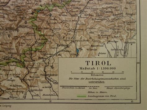 tyrol old map of tirol state austria original 1893 antique etsy