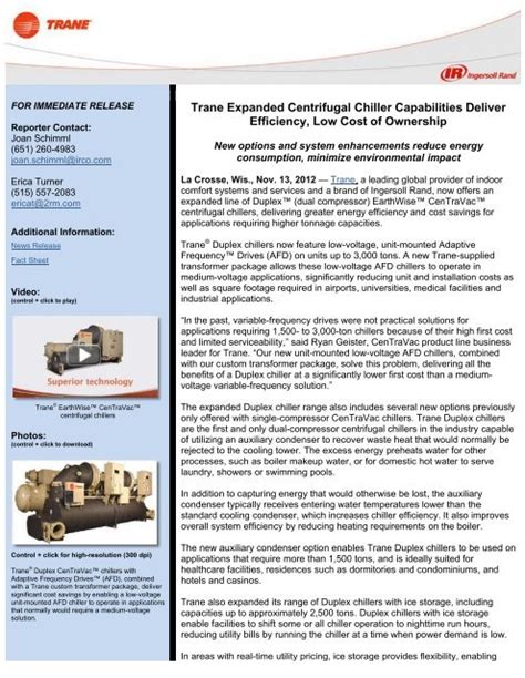 trane expanded centrifugal chiller capabilities deliver efficiency