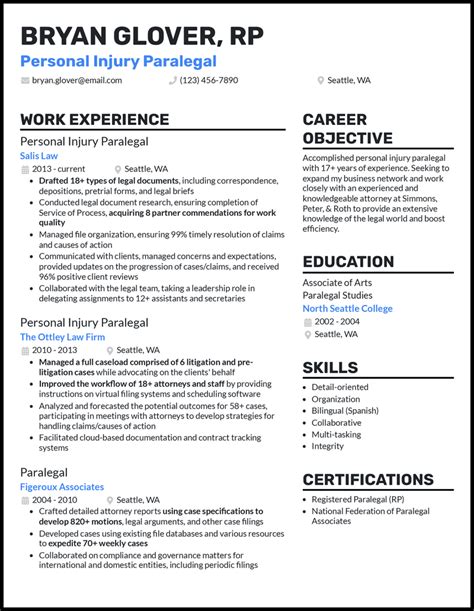 personal injury paralegal resume examples