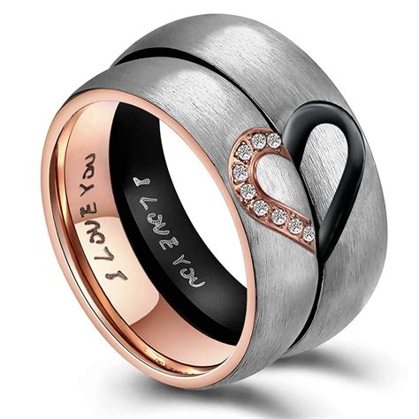 matching heart couple promise rings titanium stainless wedding bands