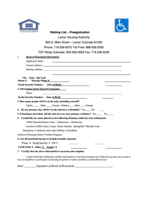 waiting list preapplication form lamar housing authority printable