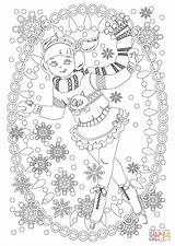 Coloring Pages Girl Figure Skating Ice Skater Winter Antistress Print sketch template