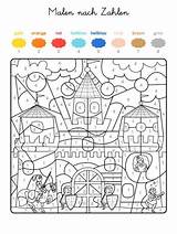 Magique Malen Zahlen Ritterburg Gs Maternelle Fortaleza Slot Farver Coloriages Ritter Chateau Colorier Schule Soldados Colour Protegiendo Schwer Magico Ausgemalt sketch template