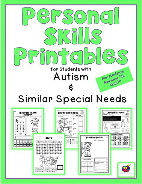 printable life skills worksheets  special  students