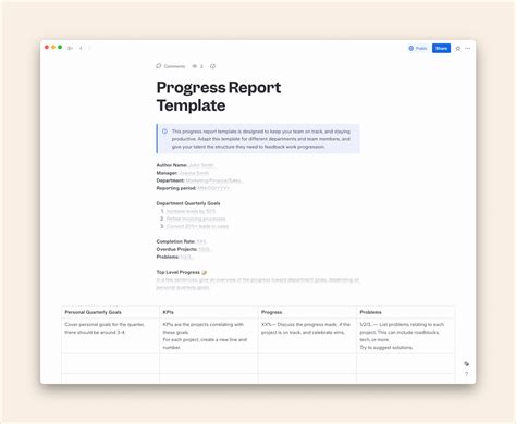 job progress report template
