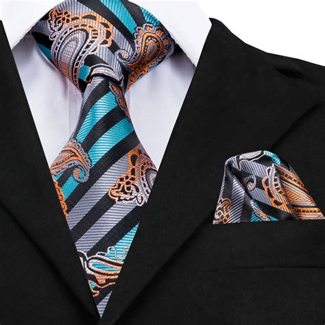 buy  tie brand designer fashion blue striped ties  men luxury paisley silk