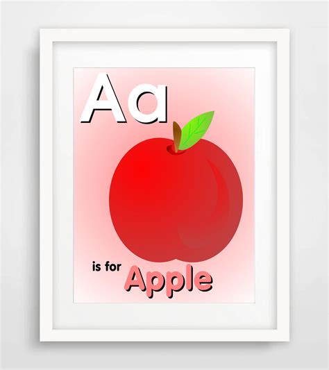 aa   apple wall flashcards nursery print   etsy