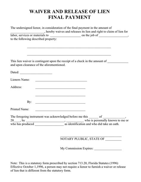 printable lien release form printable forms