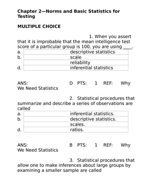 solution chapter  norms  basic statistics test multiple choice