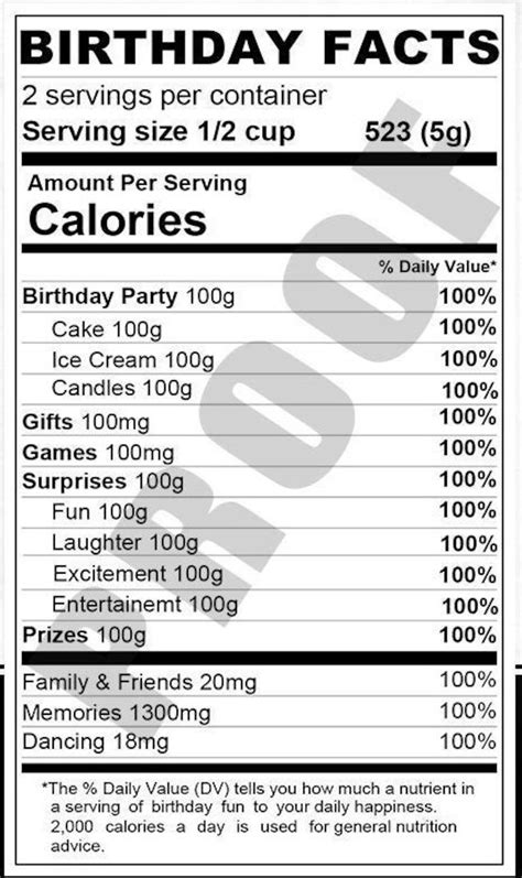 birthday nutrition facts label custom label chip bag water bottle label candy label printable