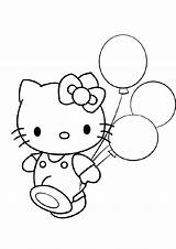 Kitty Hello Birthday Coloring Pages Balloons sketch template