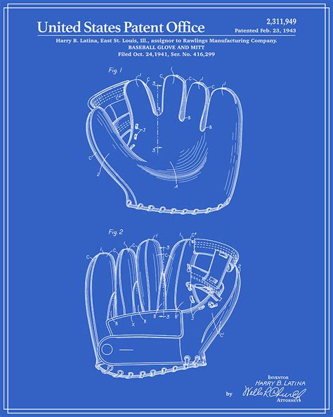 baseball glove patent blueprint digital art  finlay mcnevin fine