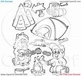 Camping Coloring Kids Pages Collage Items Gear Clipart Outlines Illustration Digital Royalty Visekart Rf Guitar sketch template