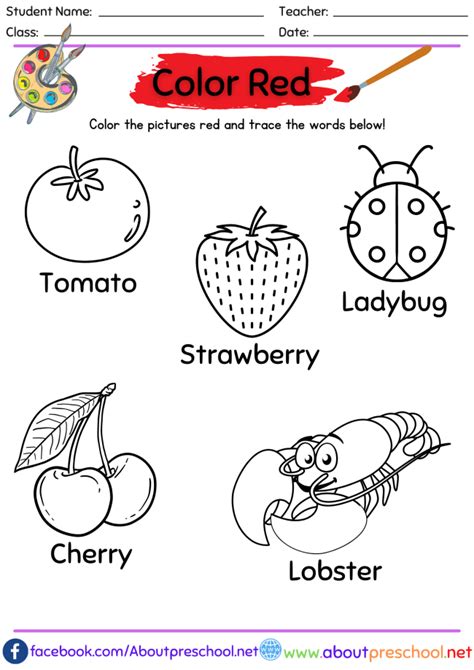 color worksheets red  preschool