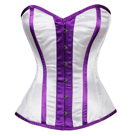 White Satin Purple Strips Gothic Burlesque Waist Cincher Bustier