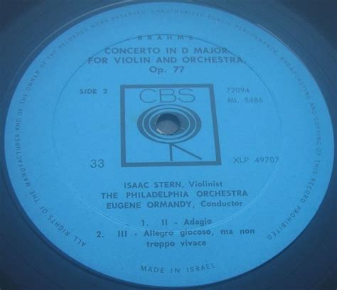 Brahms Violin Concerto Isaac Stern Ormandy Cbs 72094 Lp Recordrome