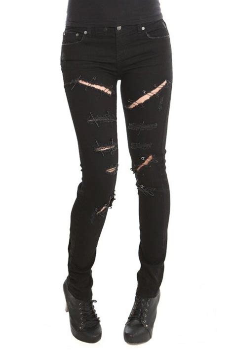i want this so bad from hot topic black ripped skinny jeans with safety pins grunge outfits