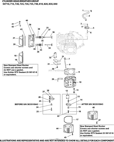 kohler sv  hop  hp  kw parts diagram  cylinder headbreather group
