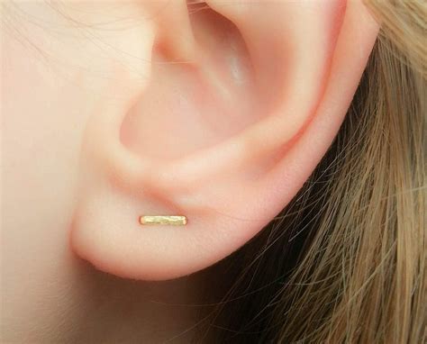 gold double piercing earring two hole earrings tiny double lobe