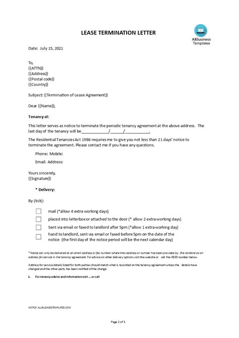 early termination  lease agreement template